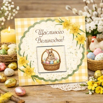 Открытка с мини шоколадкой "Пасхальный кролик"
