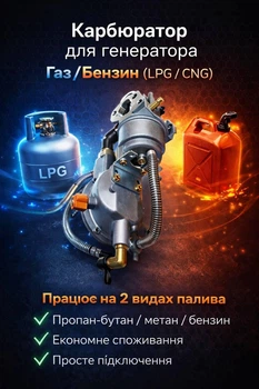 Універсальний двопаливний газовий карбюратор газ бензин 168f/170f 1-4.5 кВт комплект запчастин роботи для бензинового та інверторного генератора на газі