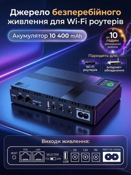 Бесперебойник для роутера ИБП повербанк компактный для медиаконвертера 18W павербанк wi fi роутеров 5v 9v 12 вольт mini ups DC1018P с аккумулятором источник бесперебойного питания вай фай power bank 10 400 mAh повербанки бесперебойники (000004)