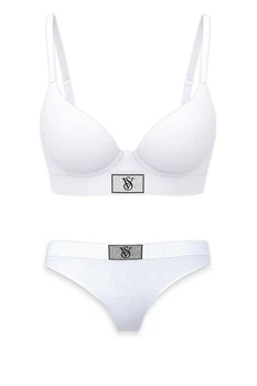 Комплект белья: бюстгальтер с уплотнённой чашкой и трусики стринг Victoria's Secret 80D/L Белый (137569)