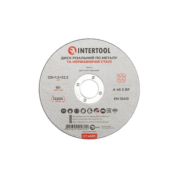 Круг отрезной по металлу, 125×1,2×22,2 мм, 12200 об/мин INTERTOOL CT-4007
