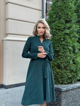 Сукня вельветова з паском смарагдовий 54-56 (с2- #370/)