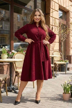 Сукня вельветова з паском бордовий 54-56 (с2- #370/)