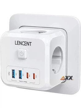 Мережевий фільтр розгалужувач трійник 3EU розетки з вимикачем + 2USB-C + 2USB-A Lencent PowerCube 4000W/16A Білий