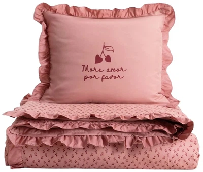 Komplet pościeli Homla Cherish Love Poszewka na pościel 160 x 200 cm + 2 poszewki na poduszki 50 x 60 cm z mikrofibry w wisienki z falbanką (5906496725425)