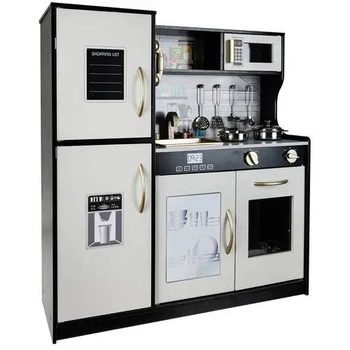 Детская игровая кухня KRUZZEL 22116 черно-белая, деревянная кухня со светом и звуком, 80×80,5×24 см