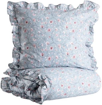 Komplet pościeli Homla Elena Poszewka na kołdrę 160 x 200 cm + 2 poszewki na poduszki 70 x 80 cm bawełniany z falbanką niebieski (5906496755590)