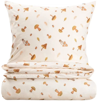 Komplet pościeli Homla Shroom Poszewka na kołdrę 160 x 200 cm + 2 poszewki na poduszki 70 x 80 cm z mikrofibry w grzyby ecru (5906496756009)