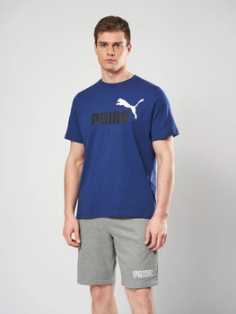 Футболка бавовняна довга чоловіча Puma Essentials Graphics 68470879 M Blue Jewel (4069162038111)