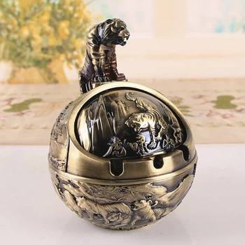 Пепельница Тигр в форме шара с крышкой Латунь (27999)