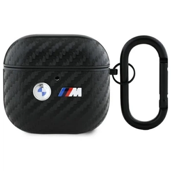 Чехол для наушников BMW Carbon Double Metal Logo для AirPods 4 Black (BMA4WMPUCA2)