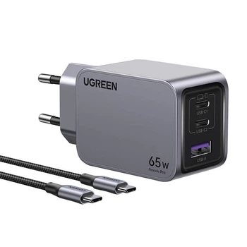 Мережевий зарядний пристрій Ugreen Nexode Pro 65W USB-A | 2x USB-C with Cable USB-C 1.5 m Black (6941876228713)