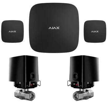 Комплект антипотоп 3/4" Ajax Hub 2, 2 крана Ajax WaterStop, 2 датчика протечкиx Ajax LeaksProtect (Black)