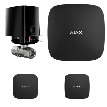 Комплект антипотоп 1/2" Ajax Hub 2, кран Ajax WaterStop, 2 датчика протечки Ajax LeaksProtect (Black)