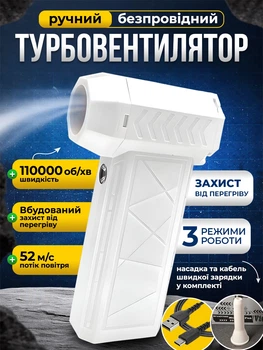 Воздуходувка турбовентилятор ручной беспроводной для чистки техники от пыли Mini Jet Fan аккумуляторный портативный мини фен турбо вентилятор 3000 mAh для электроники 3 режима охлаждения продувки воздуха + быстрая зарядка белый