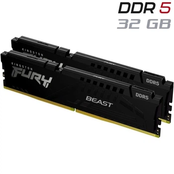 Комплект: оперативная память для ПК Kingston Fury Beast Black / 32 GB (2x16 GB) / 1RX8 PC5-41600 / DDR5 / 5200 MHz
