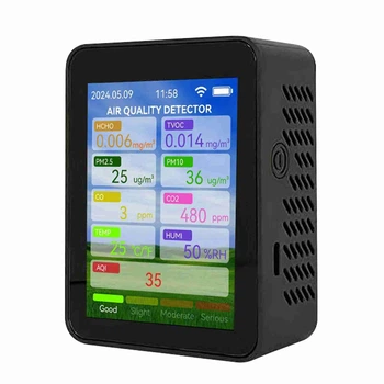 Анализатор качества воздуха Tuya WiFi 9в1 PM2.5 PM10 CO2 TVOC HCHO AQI с аккумулятором Датчик температуры и влажности Черный