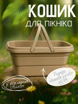 Набор для пикника корзина с крышкой-столиком для отдыха на природе объемом 15 л 44х26х23 см складной туристический органайзер для кемпинга для рыбалки Бежевый