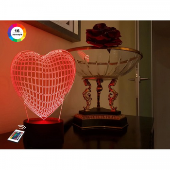 3D ночник подарочная ночная LED лампа светодиодный светильник Сердце с пультом ДУ 16 цветов адаптером на usb батарейках из акрила для дома спальни детской оригинальный романтический подарок девушке жене 3DTOYSLAMP