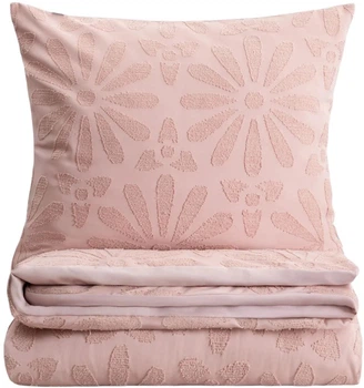 Komplet pościeli Homla Silva Poszewka na pościel 220 x 200 cm + 2 poszewki na poduszki 70x80 cm z mikrofibry z przeszyciami w kwiatki różowa (5906496767852)