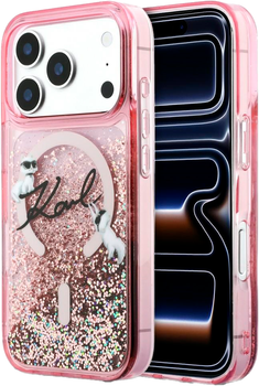 Etui Karl Lagerfeld Liquid Glitter Karl Script Logo MagSafe do Apple iPhone 17 Pro Pink (3666339608132)