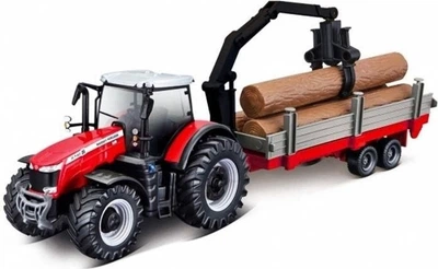 Трактор Bburago Massey Ferguson 8740S з причепом і грейфером для деревини 31659 (4893993316595)