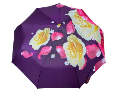 Парасолька жіноча автоматична Rain Flowers з квітковим принтом 9 спиць анти-вітер (1080)