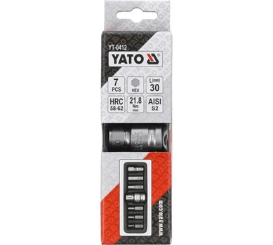Набір біт HEX 30 мм з адаптером 1/2" (7 шт.) YATO (YT0412)