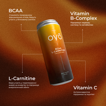 Напій безалкогольний сильногазований OYO зі смаком персик BCAA та L-carnitine 330мл 2шт