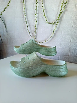 Шлепанцы на платформе Crocs Bae Glitter Slide mint tint w6 36-37 арт.211756-3YF