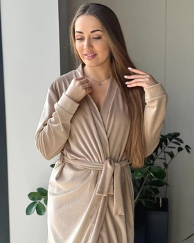 Женский велюровый халат средней длины Капучино Maybel 2XL/3XL 221 (4047_4)