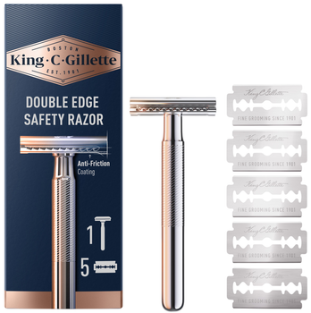 Maszynka do golenia Gillette King C. Bezpieczna maszynka do golenia z 5 wymiennymi ostrzami (7702018590148)