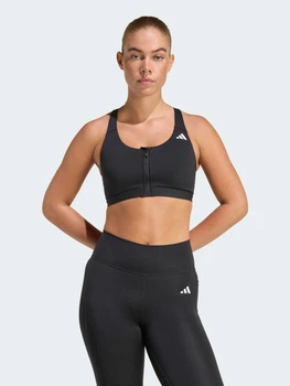 Спортивний топ для бігу жіночий Adidas Optime Essentials Workout Zip-Front Medium Support Bra KB4386 XS Black (4068822542852)