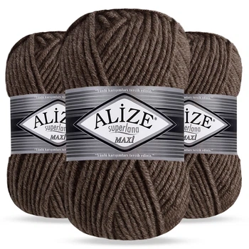 Упаковка Alize Super Lana Maxi, Коричневый меланж №240, 3шт - толстая полушерстяная пряжа для шапок, шарфов - Ализе Супер Лана Макси 100г/100м