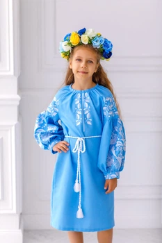 Вишита сукня для дівчинки Trend Листя 104 Блакитний (SOLSUD2225)