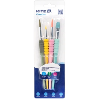 Набір пензлів Kite з грипом Creative (синтетика круглі 2, 6, 10, плаский 12) K-334-2