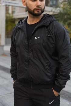 Чоловіча куртка-вітровка Windrunner Jacket захист від дощу та вітру зносостійка з вишитим логотипом та зручними кишенями чорна/L