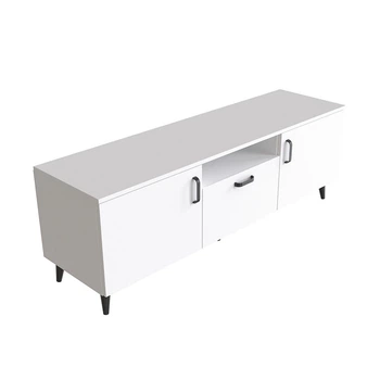 Тумба Лэстер на конусных ножках Ferrum-decor 48x139x38 Черный металл ДСП Белый 16 мм (FRD-106807)