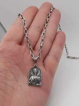 Підвіска - іконка "Святий Миколай Чудотворець" на якірному ланцюжку із срібла з черненням 50см (38-207-ч / 5106/1-ч)