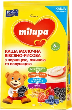 Каша молочна Milupa Вівсяно-рисова з чорницею, ожиною та полуницею для дітей від 6 місяців 210 г (5900852067976)