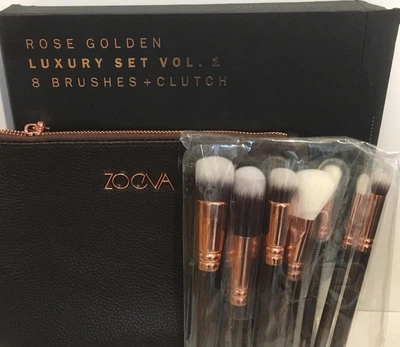 Набор кистей для визажа Zoeva Rose Golden Luxury Set 8 шт и кожаный клатч розовое золото