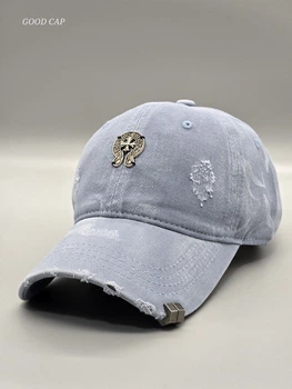Кепка бейсболка Chrome hearts рваная потертая с кольцами мужская женская Голубой