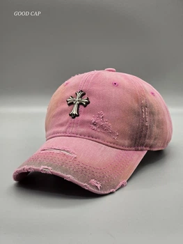 Кепка бейсболка грязная Chrome hearts рваная потертая мужская женская Розовый