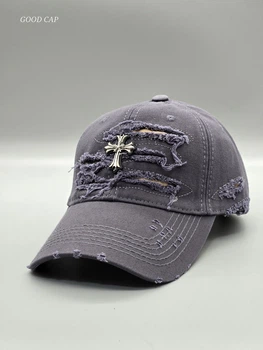 Кепка бейсболка Chrome hearts рваная потертая мужская женская Серый