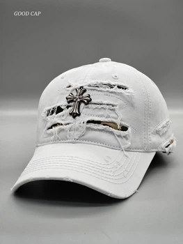 Кепка бейсболка Chrome hearts рваная потертая мужская женская Белый