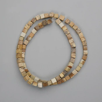 Бусины пейзажной яшмы кубические, диаметр 4,5×4,5 мм, длина 39 см ± на нитке, ida71557
