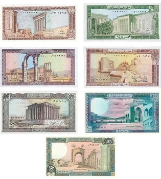 Набір 7 банкнот 1, 5, 10, 25, 50, 100, 250 ліврів Ліван 1980 - 1988 рік UNC