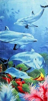 Полотенце пляжное велюр-махра 70*140 Стая дельфинов