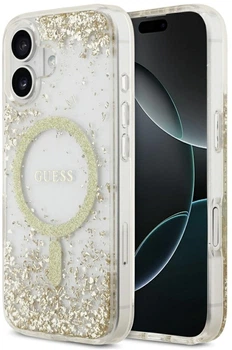 Etui Guess Resin Bottom Glitter MagSafe do Apple iPhone 17 Gold (GUHMP17SRGRGED)