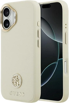 Etui Guess Grained Strass Logo MagSafe do Apple iPhone 17 Beige (GUHMP17SPGCRMDEE)